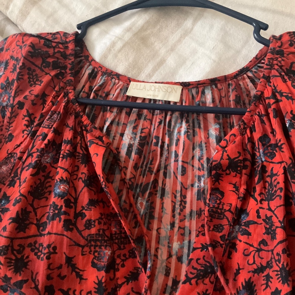 Ulla Johnson   Abri Floral Cotton-Blend Tie-Waist Minidress - Picture 6 of 6